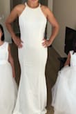 This dress fits perfectly! Chic, modern with clean lines. I'm using these dresses for my bridesmaids for an all white wedding! My only concern is that it is a little see through. Hopefully with nude Spanx, it won't be as noticeable. - Jennifer P.