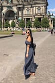 I love this dress. The material is light, perfect for summer. It fits great on the bust area and it doesn't keep falling down. You can dress up with high heels or dress down with flats. I am a 5'4 so I had the dress hemmed. - Monica P.