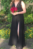 I ordered this dress and another one for my prom, and I decided to go with this one. I did have to make some adjustments since I have a smaller bust- I shortened the straps by an inch (so it doesn't normally fit like it does on me) and sewed in padding, but otherwise this dress was perfect and really easy! The fabric was a nice material but not too heavy. I'll definitely wear it to the next special occasion. - Eva R.