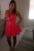 I wore this beautiful dress for my dirty 30 dinner with my family. It fit like a glove and I received so many compliments. Dress is more on the coral/pink side. Definitely buying in another color! - Lynette L.