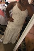 Will be wearing this dress for my beach wedding. Absolutely love the color and the boho style. Very flattering on a fuller frame. It's definitely snug but I can sit down comfortably. Straps are a bit tight but nothing crazy. Would recommend it to anyone! - Jade N.
