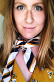 I LOVE this scarf! I've worn it in my hair, paired with a cream colored top and fringe jeans, for a 70's beach vibe, and I've also worn it on my neck, paired with a mustard colored dress. The quality is great, and the color scheme makes it quite versatile. - Kirsten B.