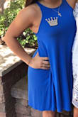 This dress is perfect because it could easily be dressed up or down. The color is a vibrant blue, material is very comfortable and the pockets are a plus! True to size, and the length isn't too long, which is nice since I am on the short side. Would recommend! - Tess M.