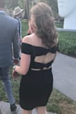 Got this dress for a wedding and it was perfect! Fits tight but still very flattering. No slippage on the sleeves because they are lined with a clear hold strip (not sticky feeling though!). People loved the bows in the back and the neckline in the front. Didn't need to wear a bra for support because it's tight enough and the material is thick enough for coverage. Highly recommend!
For size: I got a medium I'm 5'5", 140 lbs, 34 B/C. Was tight but comfortable! - Anne H.