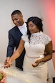 This was my secondary wedding dress. It fit perfectly and I got dozens of compliments on the dress! I added that belt, it came from Michaels craft store for $12! So my second dress cost under $40 in total =) - Shomaria B.