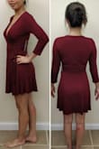 This is a really cute wrap dress. It fits well, it is flattering and feels really feminine. The material is thin and when you hold it up to the light, it is a little see-through. I would be wary of buying this dress if you have a big chest since the colour of your bra may be visible through the dress, especially if you are standing directly under a bright light. I am also worried of it unravelling or opening in the chest area when I wear it. I got it on final sale so it was a good price for what it is! (Don't mind photo of the mosquito bites on my legs haha) - Catherine N.