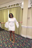The fit was perfect, however the sheer material under the dress rode up as I walked. I paired the dress with gold accessories and a mustard high heeled slipper. - Demaro B.