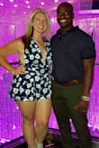 I loved this romper. I wore it out for a bachelorette weekend as well as in Vegas. The material is light-weight and float. It is short, but no one can see any thing because of the flowiness. - Emily C.