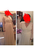 I received my order on Saturday which was amazing because I was expecting to wait another week! The fit is great but the back is a bit too tight for my liking. The top and sleeves fit perfectly but the bottom will need to be shortened since it's too long. I ordered another dress a size up today hoping that'll fit better before I choose to return the Large size. For anyone thinking about which size to get, definitely go a size up to be safe and if it's too big you can always get it altered to fit you perfectly! But overall the quality is amazing, the price is great and it's a beautiful dress! I really love it and I'm beyond excited to use this for my wedding dress! - Victoria