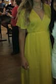 Great dress that I wore to a friend's rehearsal dinner. I received many compliments on the style, fit, and color (loooove me some mustard yellow!). Just needed a little steam and all the wrinkles came out. Just be careful on a windy day, might show a little more than you prefer! Very soft material and although it is thin, retains the heat more than one would expect from the sun. Oh also, heels are a must unless you want to hem. - Adriana M.