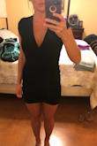 I'm very pleased with this dress. It's cut is just right to be sexy but still classy... The style is flattering and material is also stretchy enough to be comfortable. I probably could have gone down a size but it shortened up just a bit in the wash so overall content with how it fit... Only problem is the zipper bumps out occasionally (see pic). Ordered another color in the same size. - Laura F.