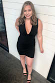 I loved the stretchy material. No need for a bra as the dress is lined and material is thick. Very flattering. Perfect dress for my 21st birthday! - Brittany S.