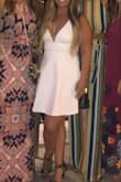 This dress was perfect for my bachelorette party! Fun and flirty without being too much. I'm typically a small in dresses/tops but I did have to return the small and size up to a medium as I felt like it was just too snug around my ribs to feel comfortable and couldn't get it zipped up all the way. The wiring in the top made it easy to go bra-less and not worry about anything. Great material too - not see through at all. - Caylee H.