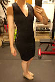 I purchased this dress while it was on discount. I believe it was around $28. I do not think I would have paid full price for this dress. It fits well and it is comfortable but the fabric is not all that fancy. It's just basic spandex. It doesn't show through however. If you are smaller chested you may want to size down. It does tend too be looser on top. It fits well on the bottom. My only reservation is that it will become too big once I lose some weight on top and in my back area. At that point I guess I will have it altered. Overall I think this was a good investment at its sale price. I do not like being too confined to my clothes and it has give. It doesn't ride up too much when walking. It reminds me a bit of a modern Audrey Hepburn Givenchy dress. Classy and good for most occasions. - Rachel R.