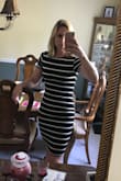 Fits like a glove. Follow the size guide. Built in slip that acts like spanx. Stripes don't line up but will keep. - Cheryl C.