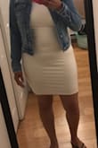 I purchase this dress in a size XL for a friend all white party and it was perfect! Runs a little bit big around the Breast  area but I had on a jacket so it didn't show and also it wasn't a bright white more so a beige color and the fabric wasn't see through overall I'm happy with my purchase but I would order a size down if you like fitted and hug your shape. - Tamika M.