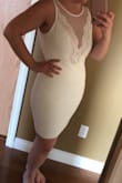 Ordered this dress in white, size large. I'm 5'5 and 160 lbs and 36 C boobs. It's a little large in my shoulders but I wouldn't change a thing about it. I'm a booty girl and it fits my hips to a tee. - Justine C.