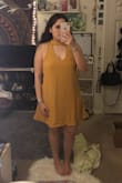 So I would wear this when I have to wear something professional as it's not very eye grabbing. I have a curvy figure so the dress is not very flattering on my hips. On here I normally get an XL in dresses for my butt. But normally I'm a medium or large depending on the fabric and if it runs large or not. I got a large and I'm glad I did cause this is already big on me. I feel like the medium would've been tight on my chest but maybe more flattering. Also it's rather long on me as well. But good for any professional thing I have to do. - Veronika
