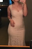 This dress is amazing high quality. I got so many compliments for it. I have wide hips and was worried about getting a medium but it runs true to size. I went exactly for my measurements and it worked out great. It was a bit long but I wore heels and it was fine. I am in love with this dress. Had such a magical night because of it. It stretches just a little so it naturally hugs your body. It was super comfy and I didn't feel sweaty in it even when I wore it in July - 90 degree weather. Great quality dress. - Amairany O.