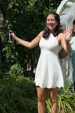 Was in need of a super cute white dress for my engagement party and found this!! This dress was such a success!! Compliments the whole day! The fit is perfect, the length is just right, the low back is flirty but not vulgar, and the material was light for such a sunny hot day. So happy with this purchase. I must say that the only complaint I have is how wrinkly the dress came, so make sure you have time to iron! - Ashley C.