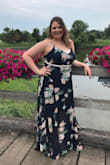 I loved this dress! It was great as a wedding guest. 
The only issues I had where that the straps wouldn't adjust small enough for me. Because of that, the dress became a little too low-cut for my liking. As an easy fix, I sewed a piece of lace across the chest and it worked perfectly! I also added my own silver belt to match my other accessories. - Jessica C.