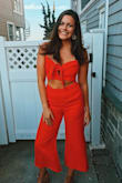 Okay, yes they are linen which makes them inevitable wrinkle easily however, these are amazing. The set is beautiful, so flattering with the flare style of the pants. They're a must buy. - Taylor G.