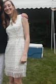 I bought this dress and wore it for my engagement party. I got lots of compliments! It is such a cute and fun dress! I had originally ordered a small but the waist was way too tight. Probably could've gotten it altered but opted to try a medium instead. Everywhere fit fine except the hip area was a bit baggy. This felt more comfortable though since it was a family event. I will most likely get the hip area brought in for the next time I wear it. - Stephanie D.