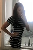 I'm a huge stripe & Lulus lover, so I was disappointed in the fact that the stripes were soooo drastically uneven. It fits absolutely amazing and I love it (kept it) but the fact that the stripes don't match up kinda makes it look a little cheap. If you don't mind it being uneven, it's a perfect dress. - Olivia L.