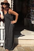 I am obsessed w/ this dress!! Soooo cute on and paired with a hat. I'm short and was worried the dress would be too long, but it's perfect. Just hits the floor but doesn't get in the way when I'm walking. I read previous reviews about the pockets causing the dress to poof out on the hips, which it does. So I used a safety pin to pin the two pockets together from the inside (where your fingertips would meet). Now the dress doesn't poof out at the hips! It's perfect! - Kara A.