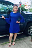 The dress is very nice and the material is good! The color is a bit darker then the pic I posted. Dark blue but I really like it ,is very comfy. I am very short , so the XS fits good! - Elizabeth G.