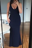 I ordered this dress in black originally but had to rush order it in Navy last min. Was so happy I did, the navy is stunning! Same color as the cover of a Canadian passport if your trying to see true color. This dress was for my 40th Birthday and I was worried cause my date's suit was a different dark blue but it looked great. I wore black 4" heels and didn't need to hem it. Quality is perfect! Cut was perfect! - Shauna B.