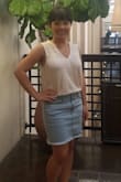 I love my denim skirt! It has the perfect amount of stretch for your hips and doesn't ride up. It also makes me feel comfortable because it's not too short to wear at work. I would only say that the color is a little more faded than the picture but it still looks great! - Leann S.