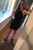 I bought this dress for my 30th birthday and it did not disappoint. The dress fit like a glove. The neck line and back adds something to the dress. I was able to wear a strapless bra with no problems. I can't wait to wear this dress again. - Amber M.