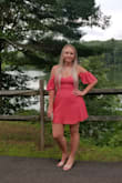 This is such a cute summer dress! It's a bright coral color and fits true to size. It's a little short but other than that it's perfect. - Kristin H.