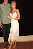 Such a pretty dress!! I wore it for a dance party with my boyfriend & his parents. So flattering and just beautiful! Order a size down. - Kristina B.