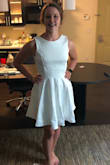 I loved this dress! I was looking for a courthouse wedding dress, this was a little too casual for me but I would have loved it for another event like a shower! The fabric was very nice quality and the back makes the dress! It fit a little loose in the torso but that may have been because of the open back. The length was perfect for me, even with my height! - Samantha G.