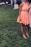 Ordered this dress for a friends wedding and was so happy with it, the color the fabric the size , everything that i was lookinf for. I had rhe same dress in black that i wore for a bachelorette party and was so satisfied that i had to get the peach. So many compliments and definitely recommend it - Egla P.