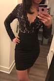 I love this dress. It's stretchy, form-fitting, and the lace is a nice accessory to the dress (it's not cheap looking and not frayed). I have small boobs and with the right bra (strap or strapless) they are visible and not completely hidden by extra material like in other dresses. - Sophia M.