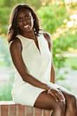 I wore this for my Master's degree graduation photos. I loved how it fit so well and was light enough to wear in the heat. - Alysha B.