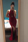This dress is stunning and the colour is beautiful! The material is so nice and stretchy which makes the dress feel comfortable and hugs onto all the right parts of my body. The shipping was really quick which was great! It's a bit loose in the bust and a bit long but that's because I ordered a size up so I will be getting it altered which is fine. Overall the dress is gorgeous and makes you feel like a queen. Can't wait to wear it! - Liz T.