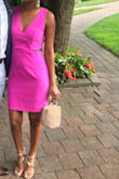 This magenta dress pops on my skin without being too bright! The fit is a bit looser, which I like, there's room for movement. Also really well lined and well made. - Kimberlee R.