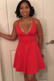 I wore this dress to a wedding and received numerous compliments :) I was able to dance comfortable all night with a pair of spandex short underneath. The material is thick enough so you don't have to wear a bra with it.
If I could, I would remove the outer strap that feels awkward wrapping around your shoulder/underarm area. - Teresa V.