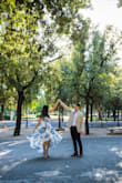 This dress is so beautiful! I ordered this one along with a different for my engagement shoot in Rome. Both dresses photographed so well. The deep V might be a little too deep for anyone who might care about it, but it worked for me. I ended up wearing an adhesive bra with it. Definitely a keeper! - Sarah P.