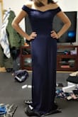 Love this dress. It is gorgeous and sexy. I love that it is form fitting and flowy at the same time. The quality is awesome. It is a little tight at the waist so I would size up for you dont want to show your food belly. The bodice fits nicely where it wont fall down. It is padded so you can go braless! Of course, it needs to be hemmed. Cant wait to wear this dress. - Jenny L.