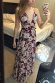This dress is fabulous. I was a bit concerned about ordering it since it was final sale, but I'm really glad I did. I love the boning in the bodice that helps the deep-V stay put. The material is a bit more formal than your typical maxi, which makes this a great dress for summer weddings. The cut is very flattering. I'm tall-ish and will need heels to avoid hemming, but that's fine. Very happy with this dress. - Lauren G.