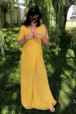 I decided to wear this dress to a winery in Albuquerque! I love the color and style. The dress wraps around and ties on the side like a robe- definitely a nursing friendly dress! It's a very light material- perfect for the hot weather there, very breezy! My only complaint with the material being that it came so wrinkly in the package and once ironed, it still wrinkles so easily. Other than that, highly recommend it! - Kayla K.