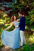 The dress was great for my engagement shoot, the skirt had lots of movement with the layers of fabric and the slit in the side. The only thing I would mention is that the blue is a paler blue in person compared to how it looks in photographs. - Katherine O.
