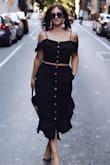 I'm usually a medium but have to order a large for tops if they don't have stretch (big bust problems). I'm glad I ordered the large because both the top and bottom fit perfectly.
I wore this to brunch and received so many compliments. Would definitely recommend purchasing this set. - Maria F.
