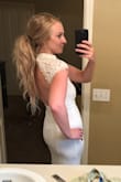 This dress fits great. It has a little bit of give so even though my waist isn't quite the size for a small, it fits. I was having problems because the tops were too big in mediums, so I went down to a small (fearing it wouldn't zip all the way) and it fits great. - Kara V.