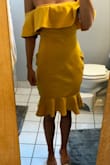 I read others reviews and found reviews of people similar to my weight/height so I decided to order the small. I was so disappointed when the dress arrived because the small was super loose and not form fitting. Ended up ordering an XS and it fit like a glove! (Photos comparing the two sizes). The fabric is nice and thick and the dress is super flattering - LOVE this dress. - Amanda P.